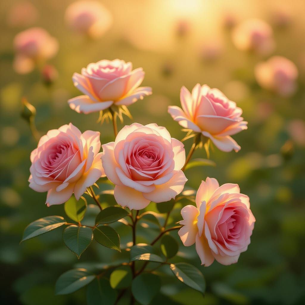 Roses in Golden Sunlight as Impressionist Painting