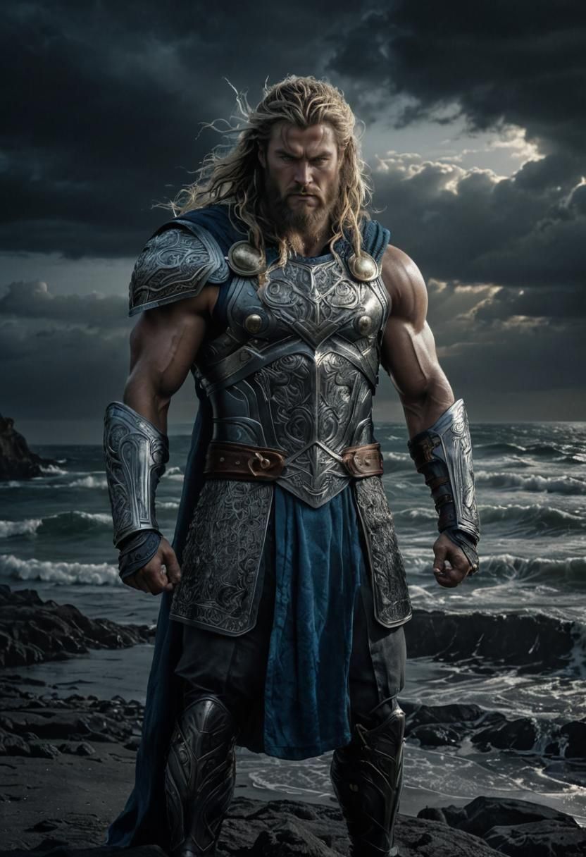 Thor-like Paladin in Intricate Silver Armor