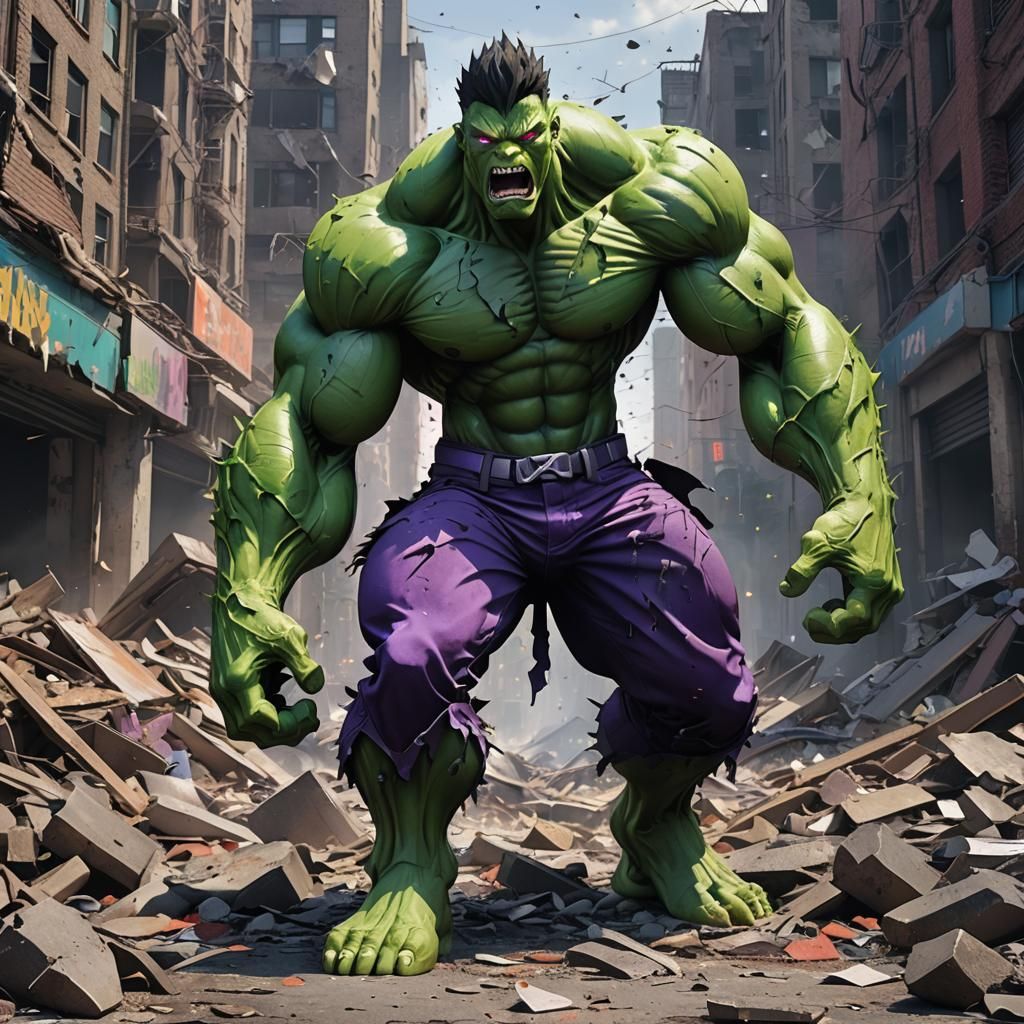 Green Creature in Destroyed City, as 3D Anime Art