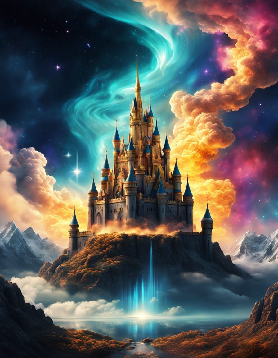 God on Golden Castle Throne, Digital Art