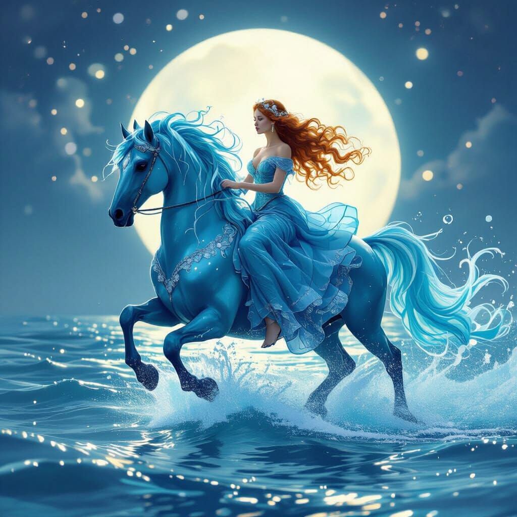 Ethereal Fantasy Art: Woman Rides Water Horse