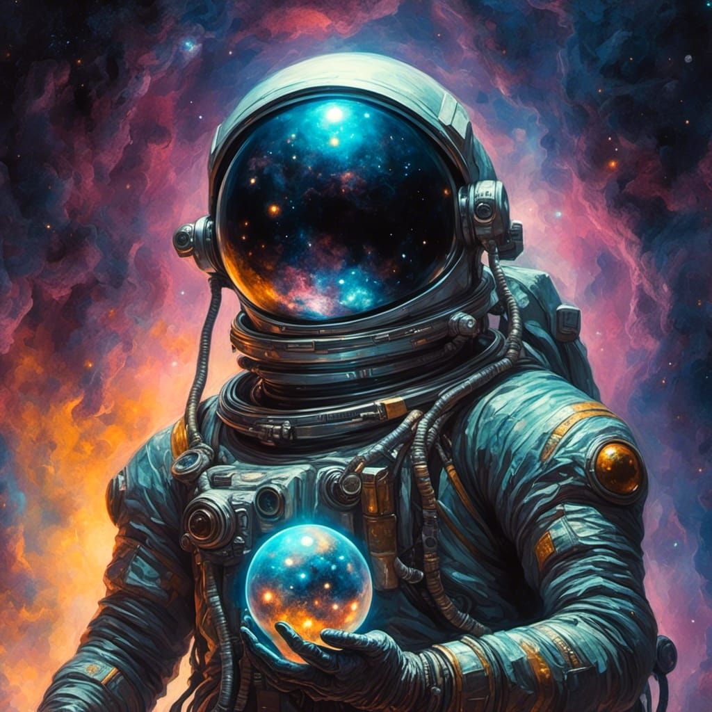 Astronaut Holding a Glowing Orb in Space