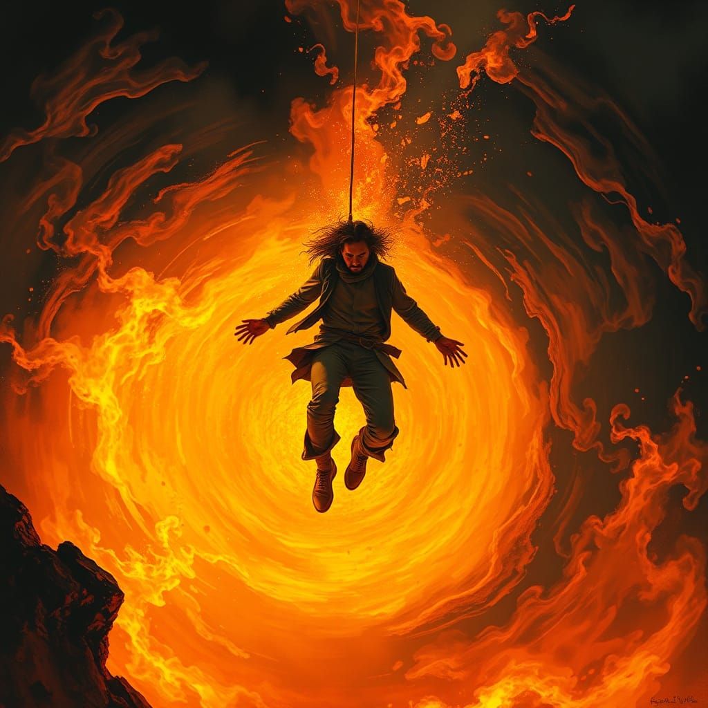 Fiery Descent: A Surreal Vision of Freefall