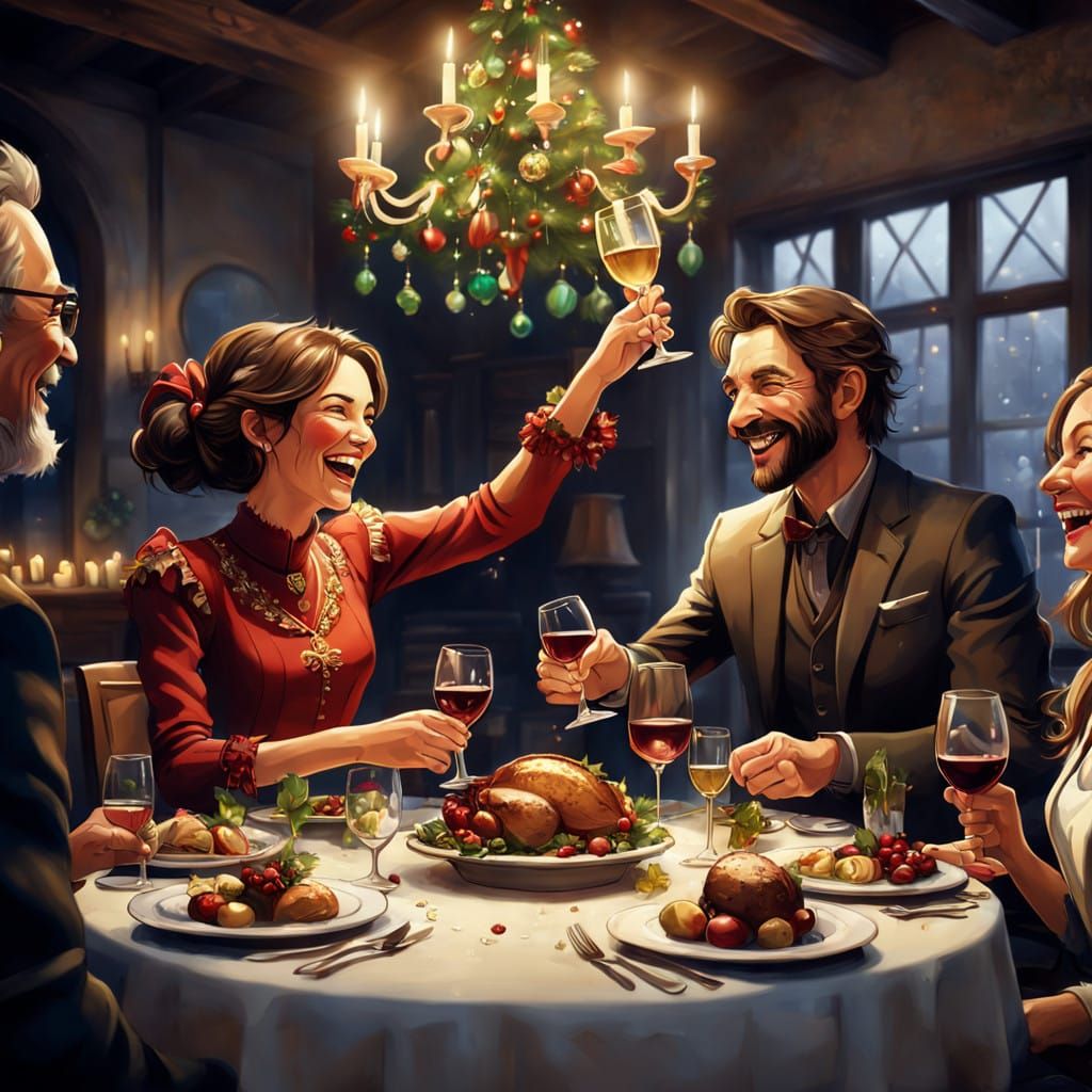 Joyful Couple Raises Glasses in Merry Christmas Toast