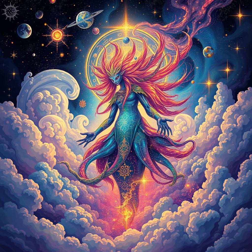 Cosmic Being Tintol in Vibrant Astral Holographic Art