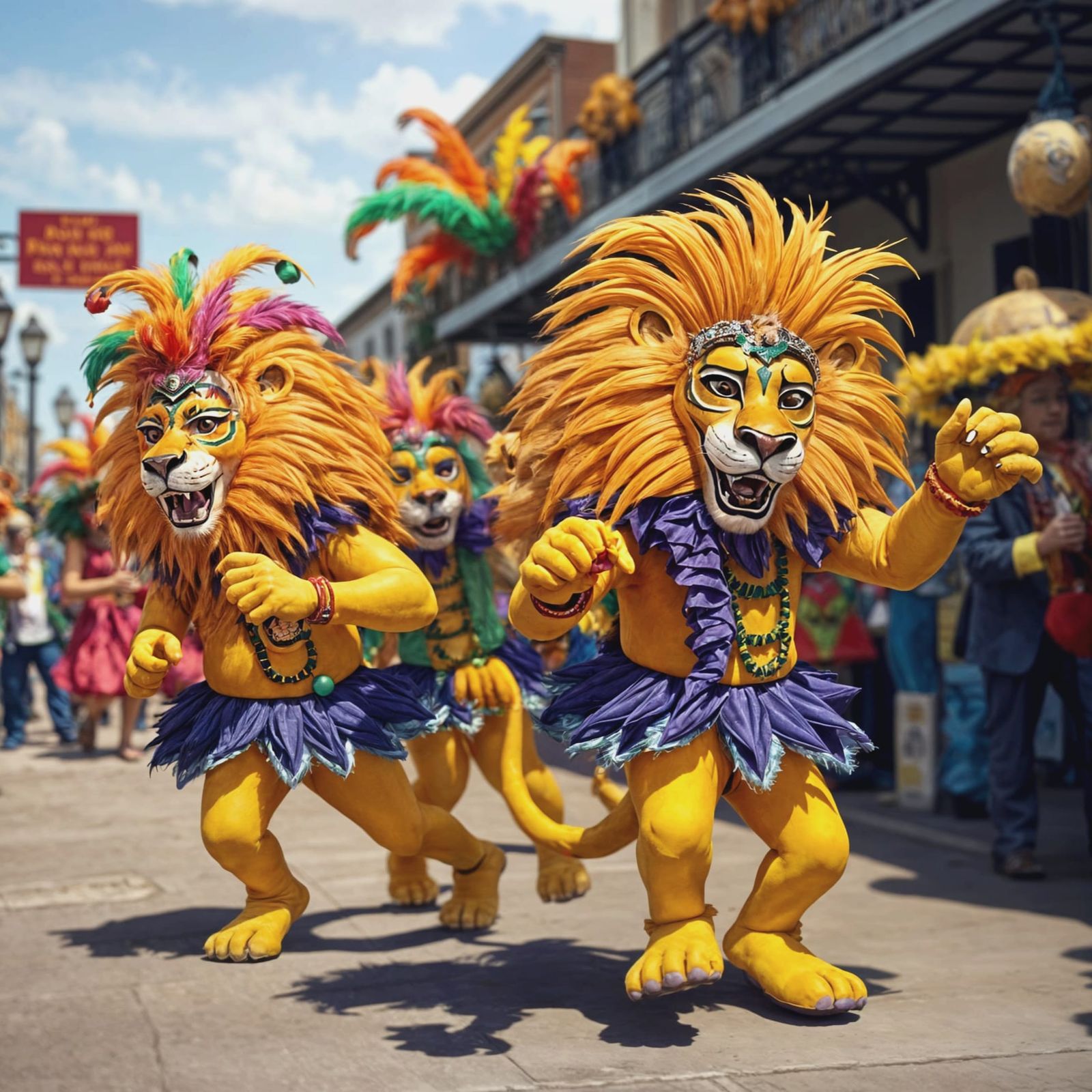 Joyful Lions Dance at Mardi Gras in New Orleans