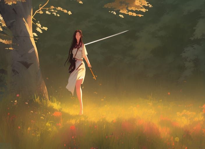 Adventurous Woman Sleeping in Birch Forest Meadow