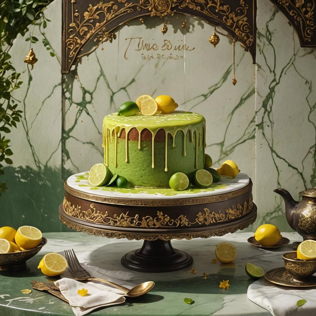 Lemon Lime Cake Overflowing in English Teahouse