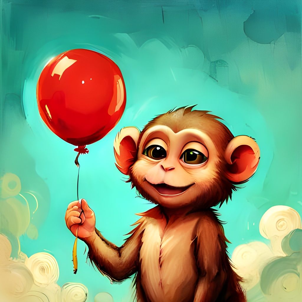 Happy Baby Monkey with Balloon: Hyperrealistic Digital Art