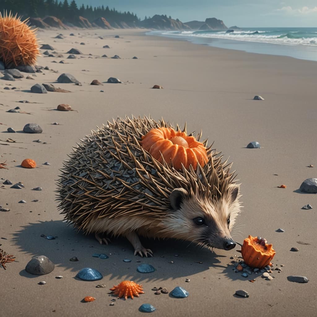 Hedgehog's Seaside Feast: A Digital Fantasy Art