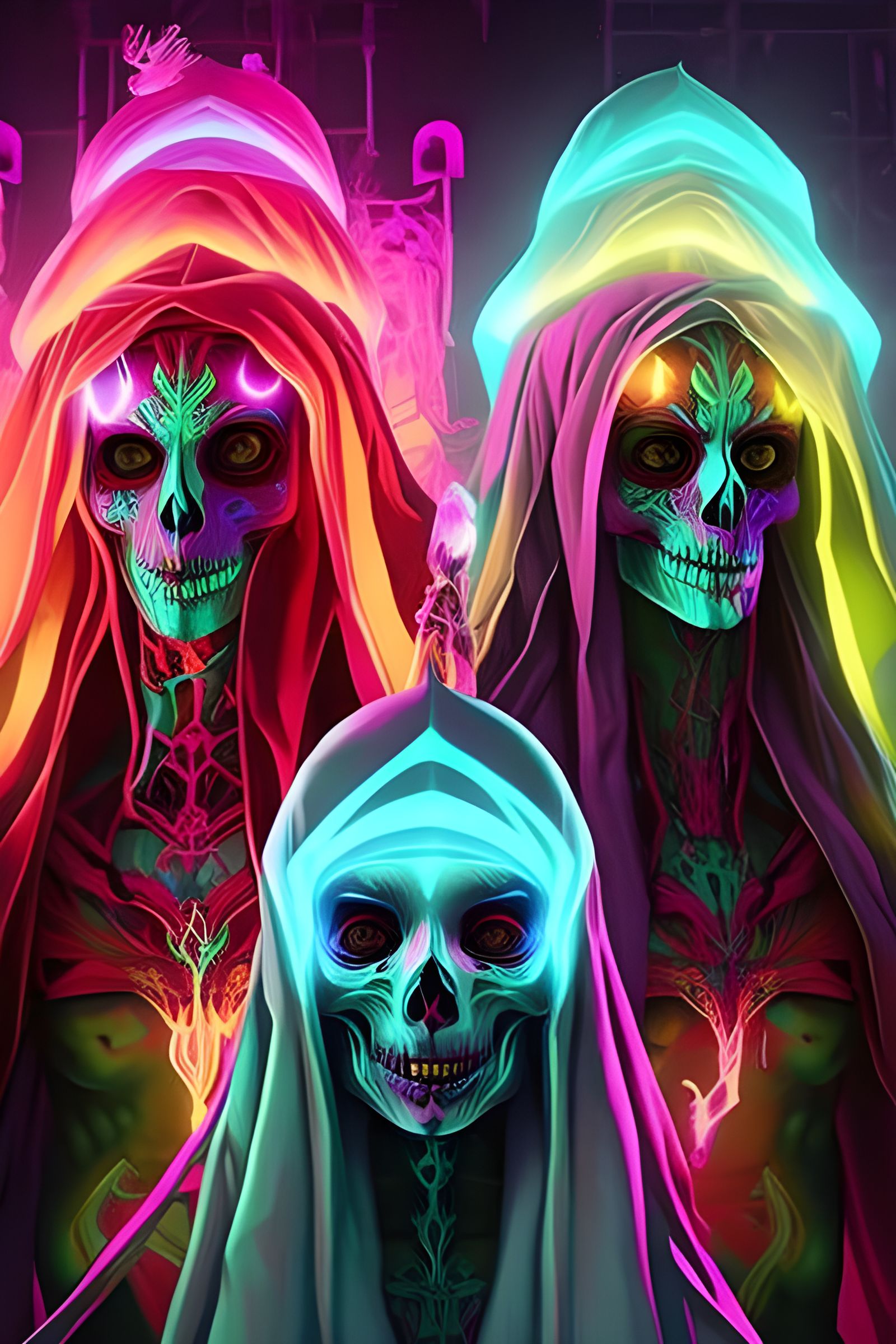 Day of the Dead Neon Skeletons Art