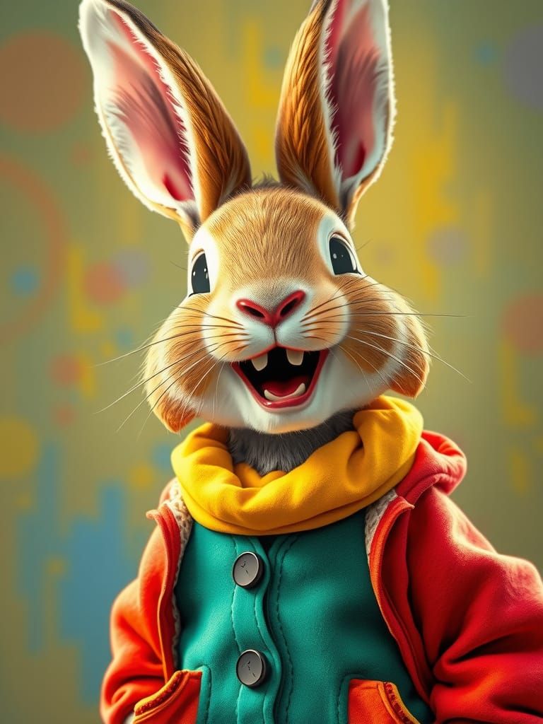 Joyful Laughing Rabbit in Children's Illustration Style