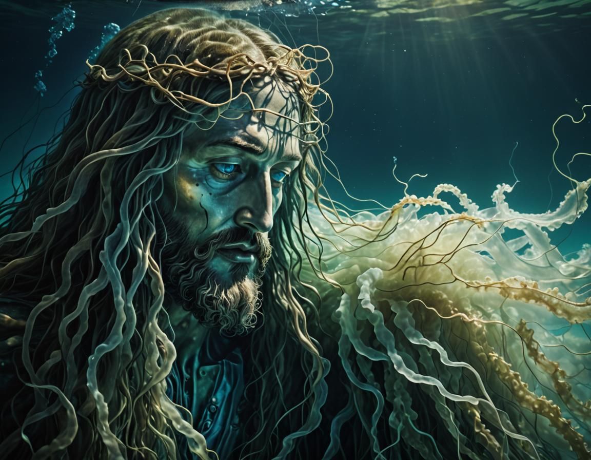 Underwater Christ in Surrealist Dreamscape