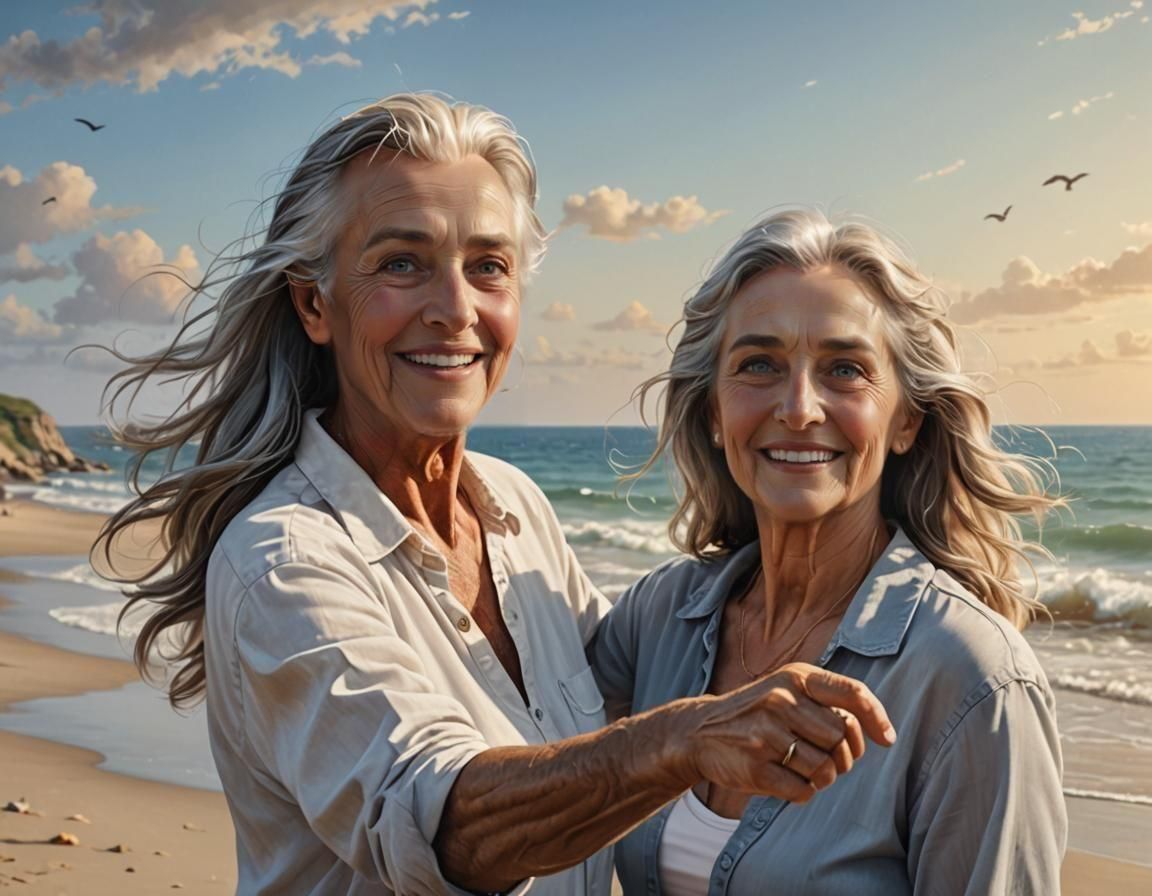 Happy Couple Dancing on Beach: Photorealistic