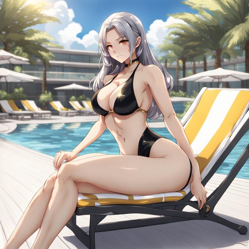 Anime Goddess in Black and Gold Bikini