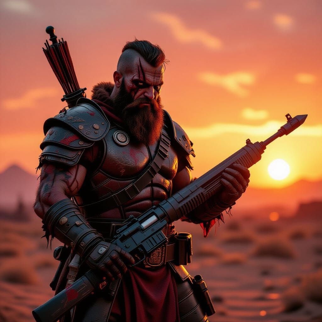 Barbazu Warrior in Apocalyptic Retro Sci-Fi Film Still