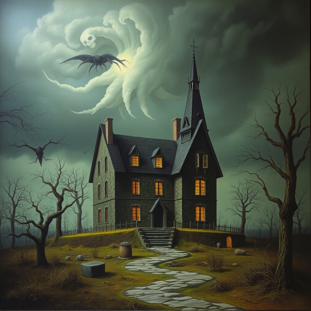 Surreal Dark Mansion in a Grotesque Baroque Style