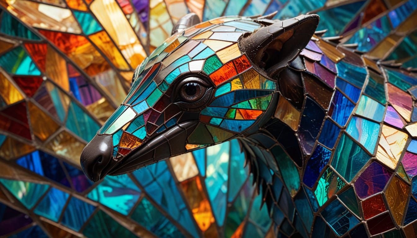 Vibrant Stained Glass Anteater in Abstract Mosaic Art