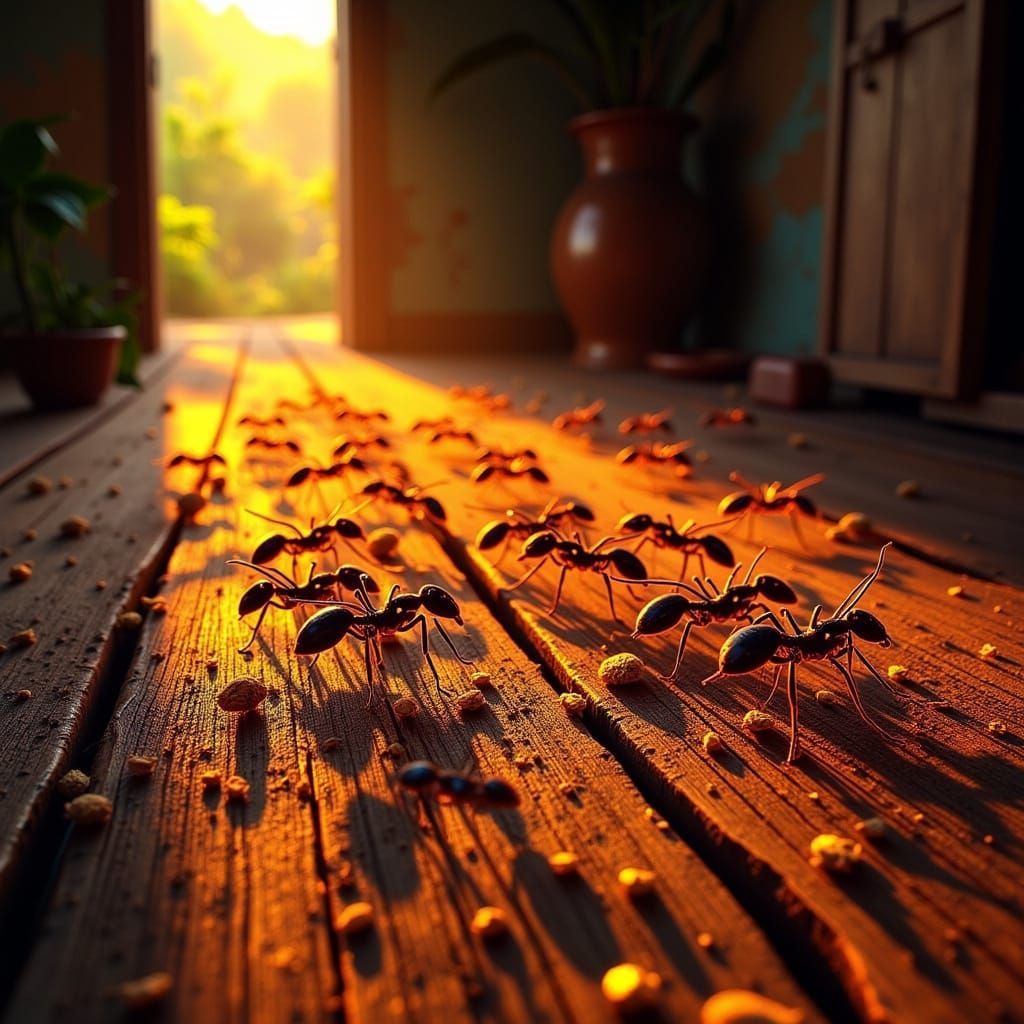 Army Ant Stampede on Ecuadorian Wooden Floorboards