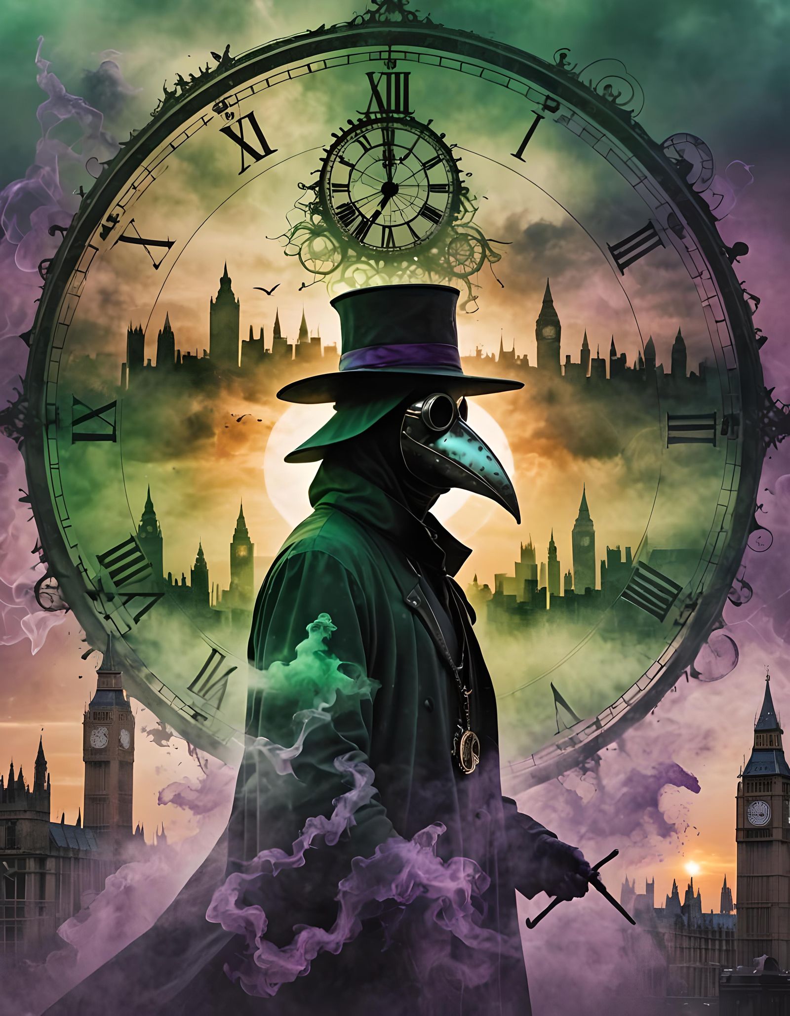 Plague Doctor Double Exposure: London Sunset