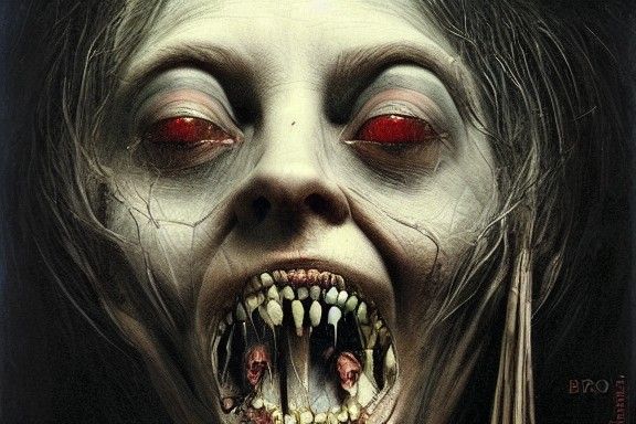 Creepy Witch Face in Hyperrealist Horror Style