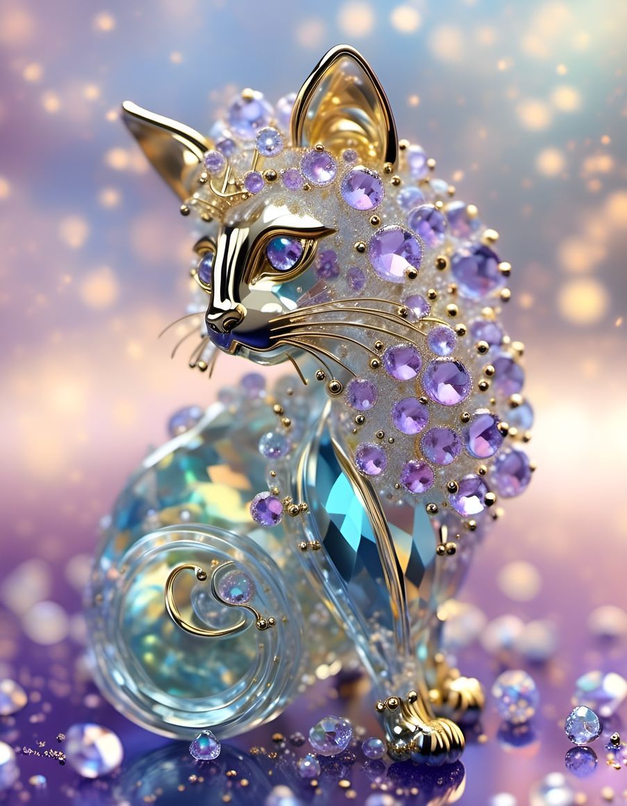 Transparent Battle Cat with Gilt-Filament Glass Texture