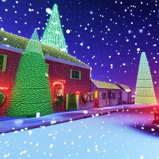 Festive Christmas Town at Night in 3D Rendering