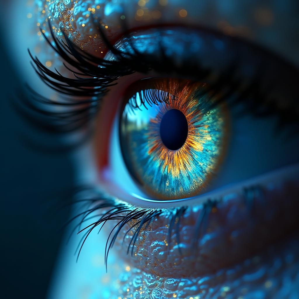 Mystical Iridescent Eye Close-Up in Digital Art Style