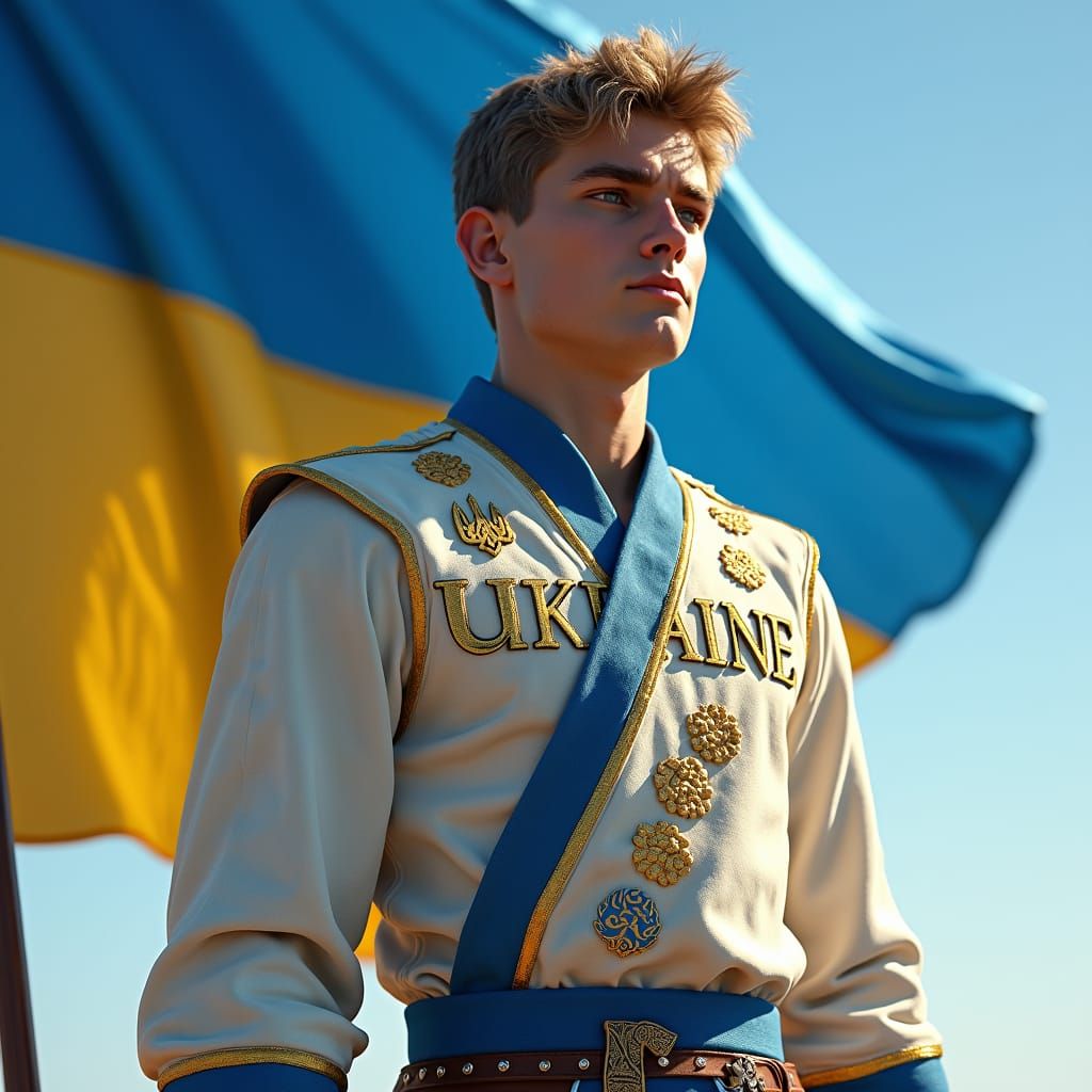 Ukrainian Flag Bearer in Atmospheric Fantasy Art