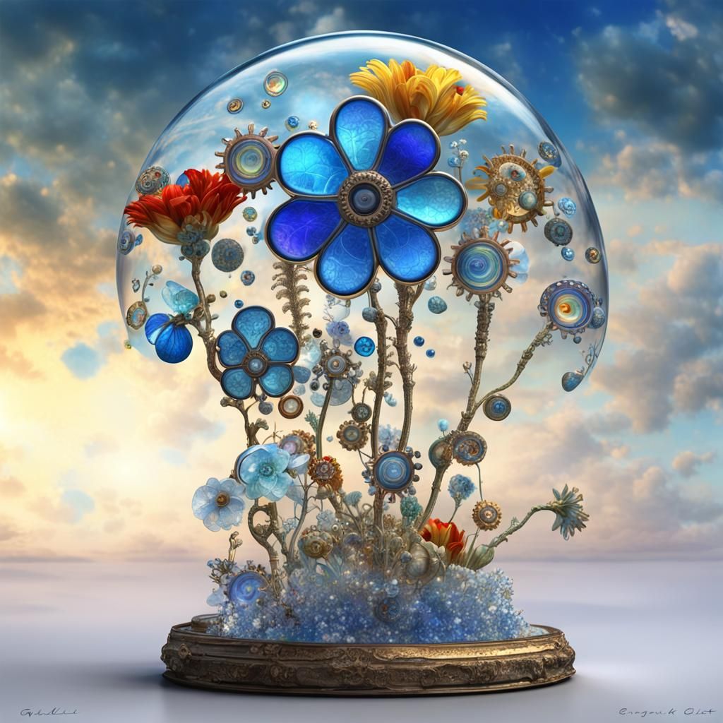 Steampunk Rococo Glass Flower in Klimt Style