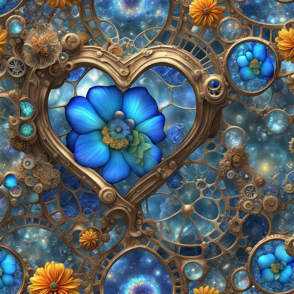 Steampunk Rococo Glass Flower by Ghilbhi Studio, Klimt Style