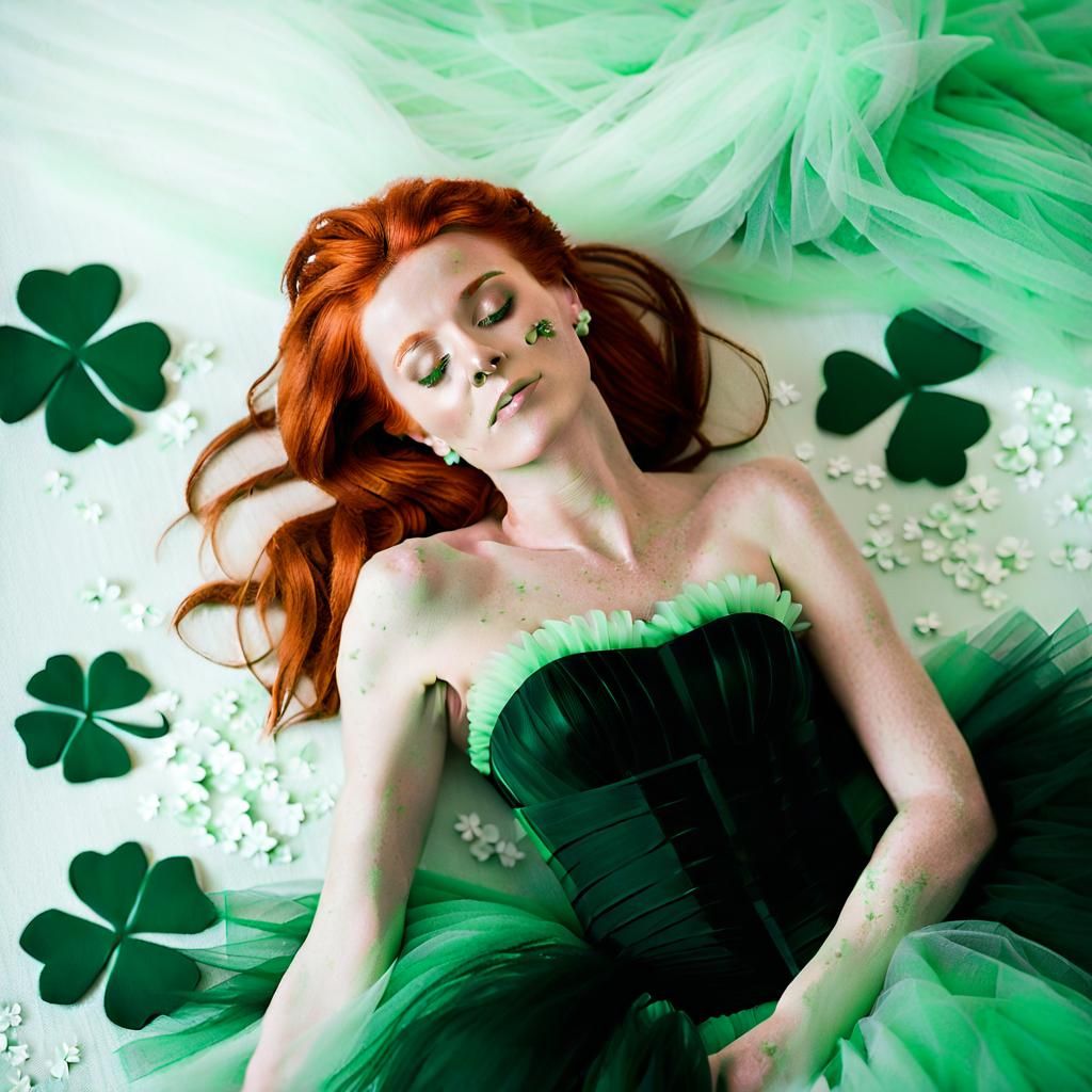 Irish Woman in Green Tulle Dress Fine Art Photo