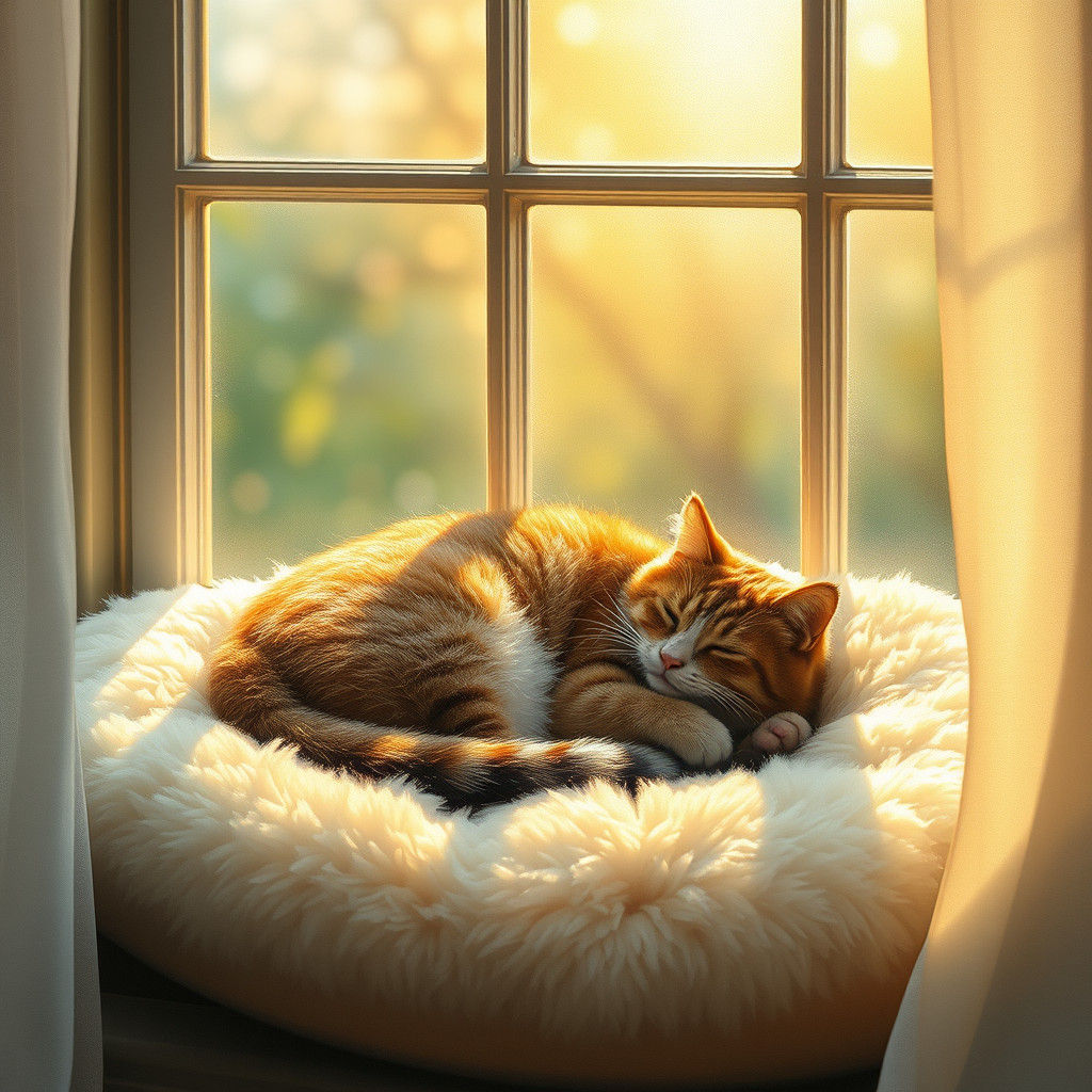 Cozy Cat in Sunny Window: Impressionistic Style
