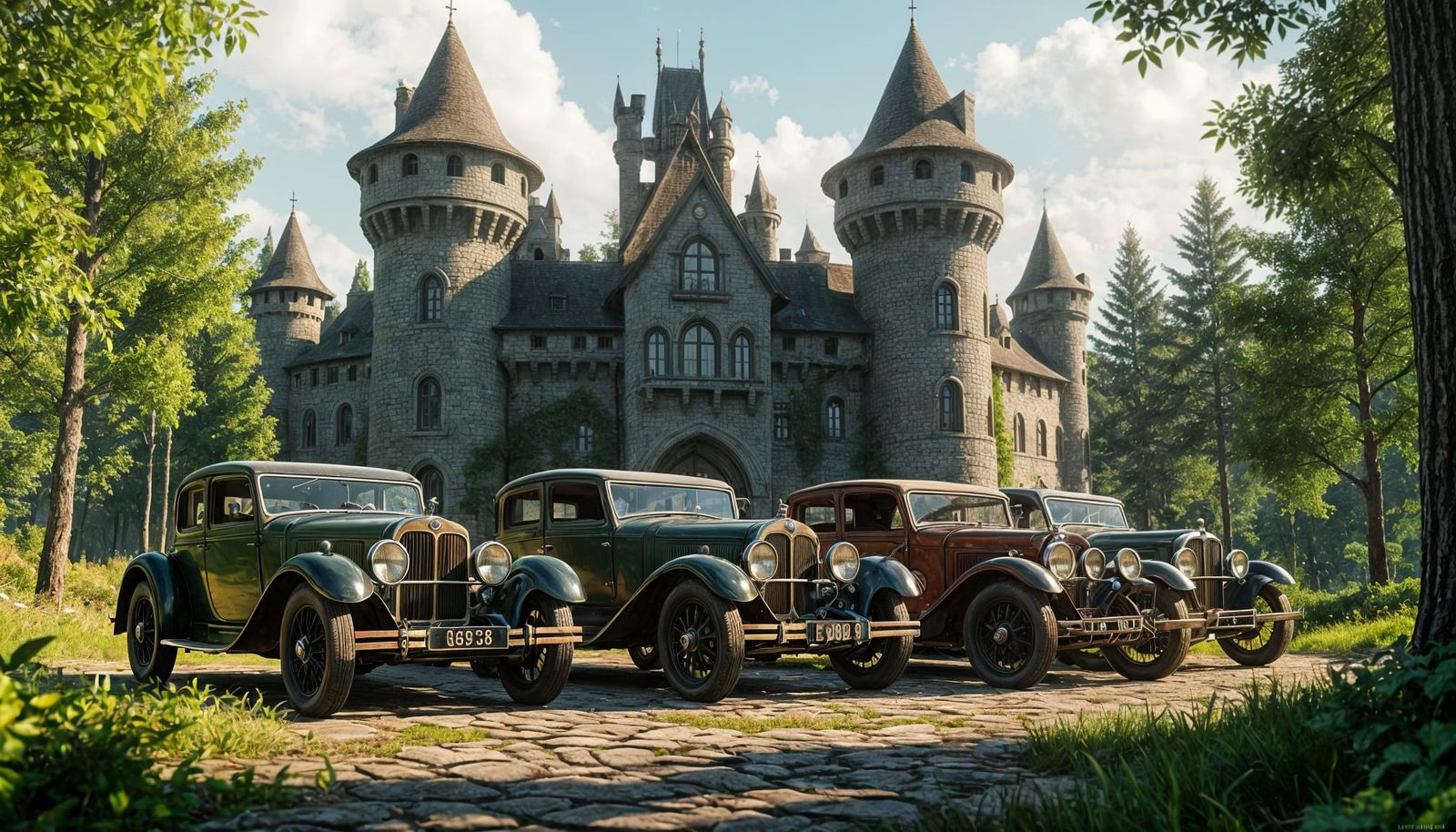 1920s BMWs at Elven Castle: Detailed Matte Painting