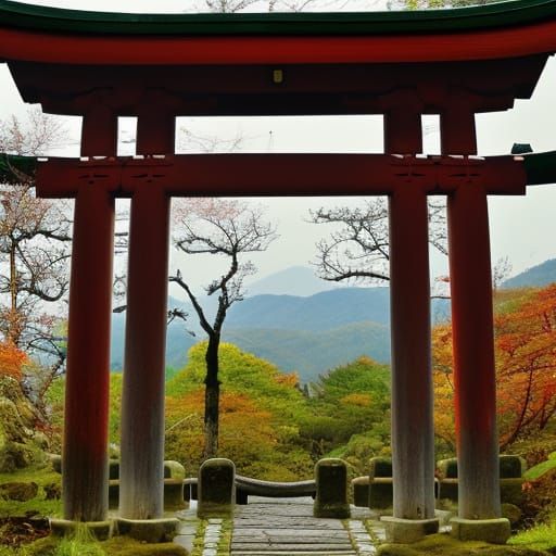 Shinto Shrine in Dark Fantasy Neo-Impressionism
