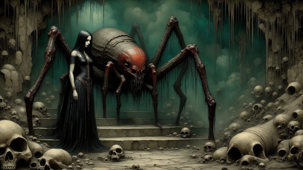 Evil Spider Queen in Gothic Cave