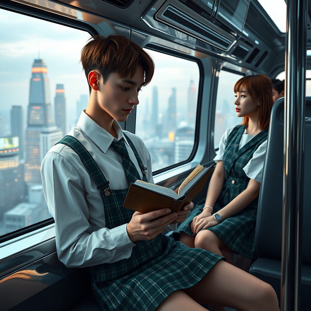 Futuristic School Uniforms in a Sci-Fi Cityscape