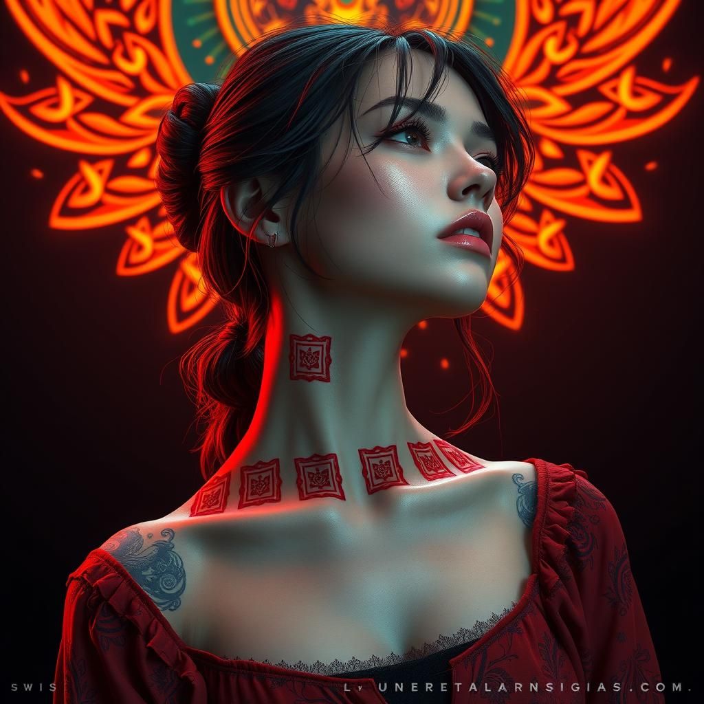 Woman's Tattoos in Art Nouveau Digital Art