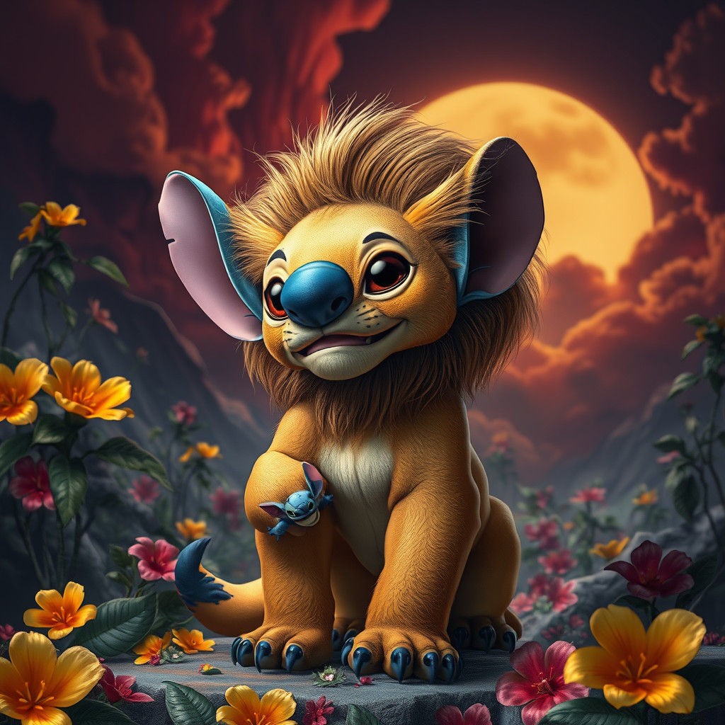 Simba as Stitch in Surrealist Dreamscape