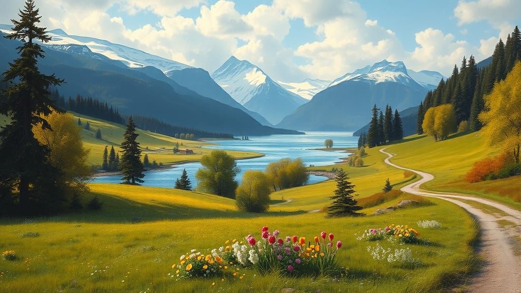 Idyllic Landscape in Hudson River School Style