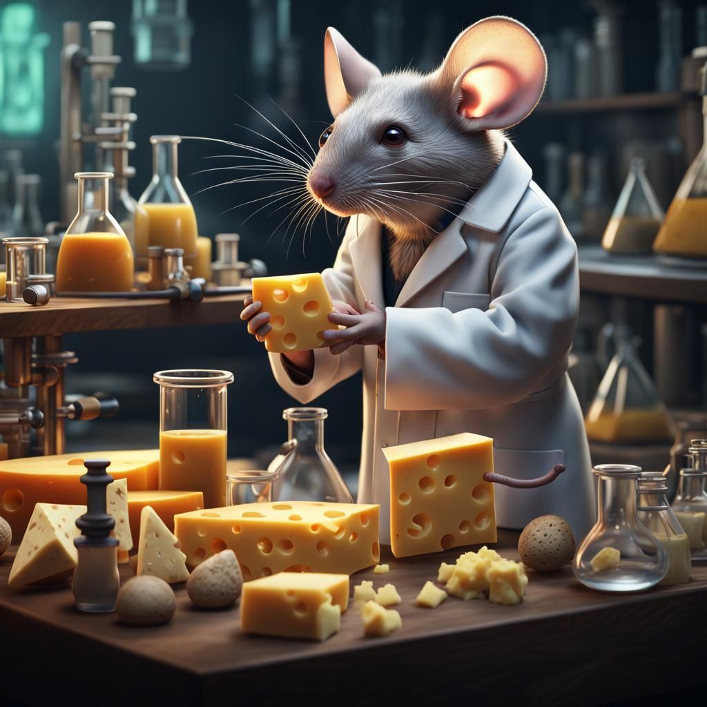 Mouse Scientist Conducting Cheese Experiment in Lab