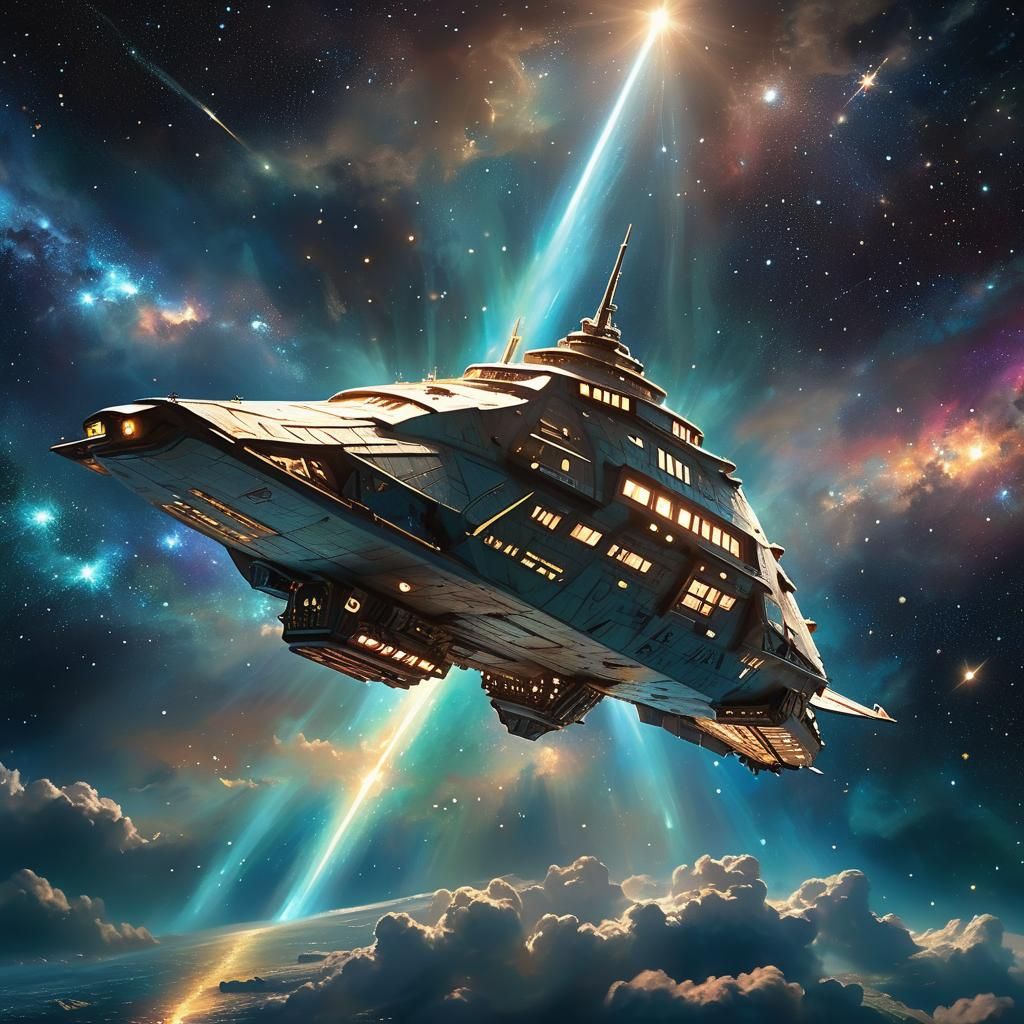 Lone Spaceship Sails Through Starry Vastness