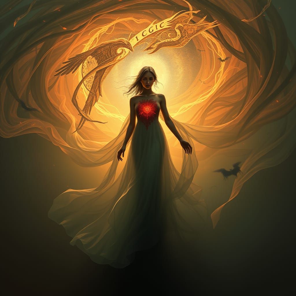 Ethereal Woman in Turmoil, Surreal Summer Vortex