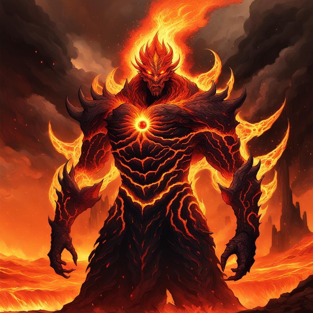 Infernal Efrit Emerges from Lava Vortex