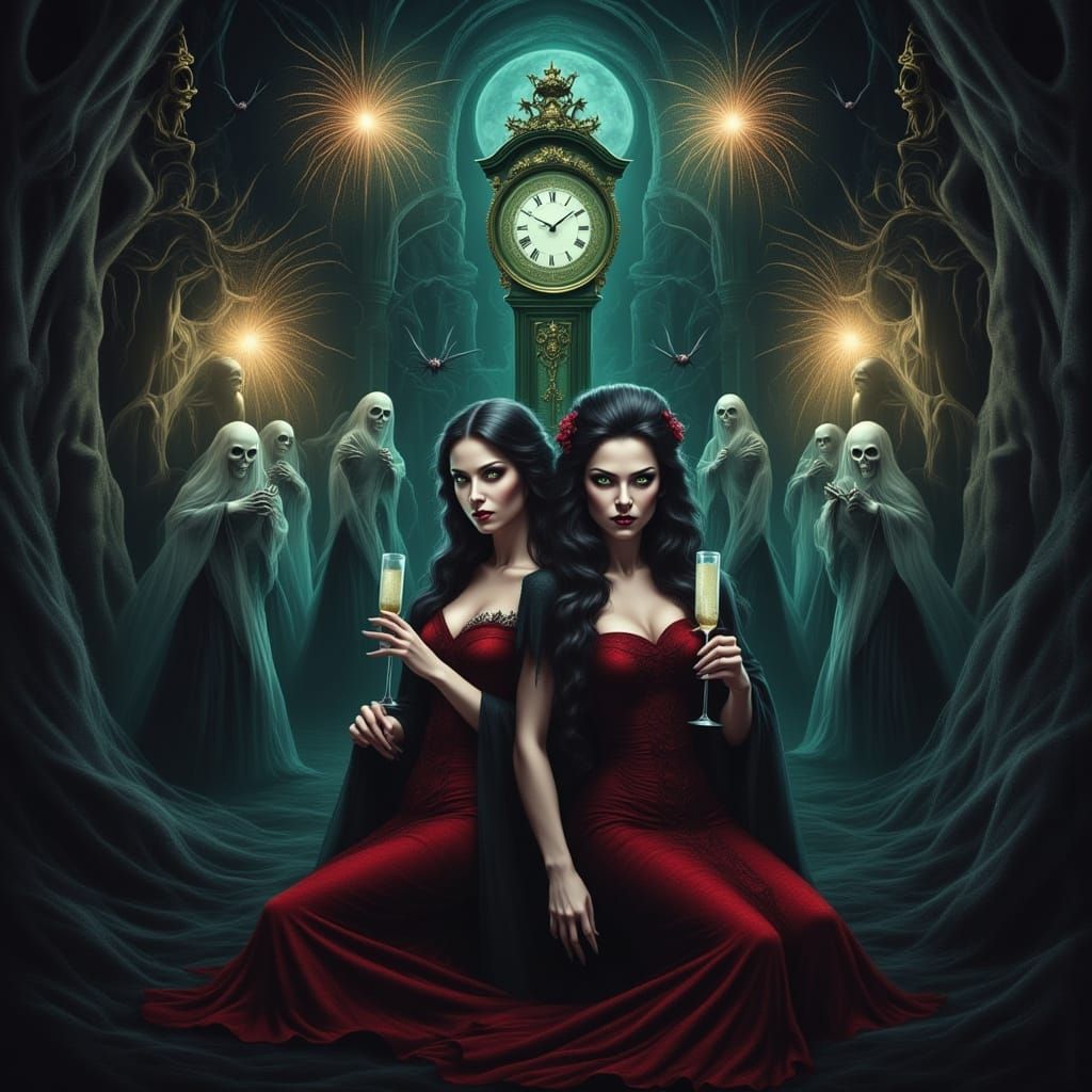 Haunted New Year's Eve Ball with Spectral Figures