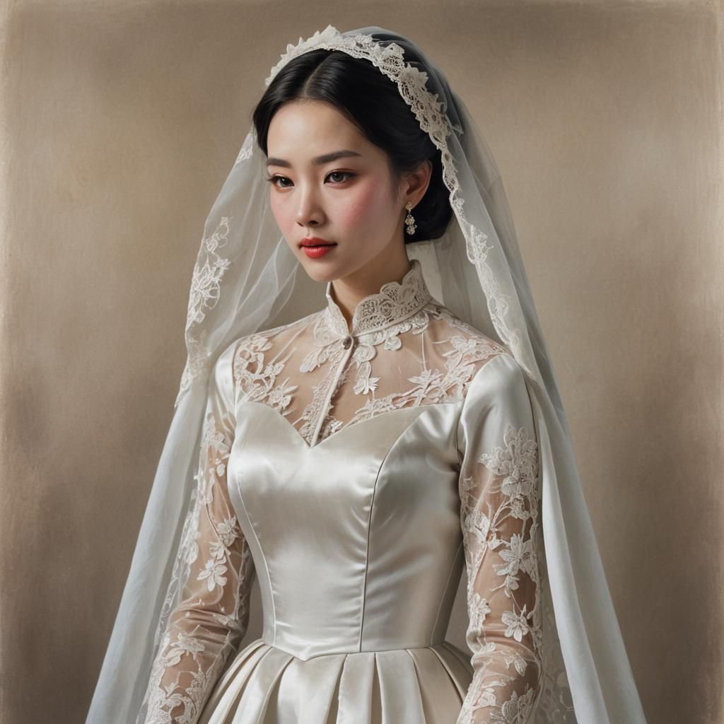 Young Woman in Satin Gown, Oil Painting