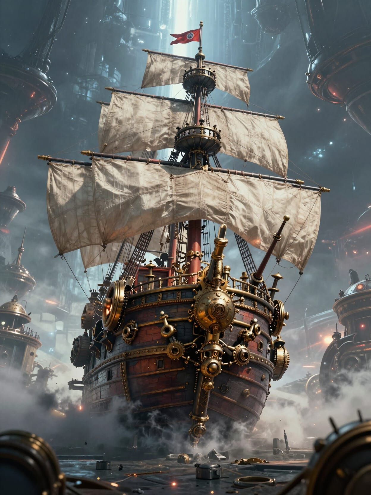 Epic Steampunk Space Galleon Approaching