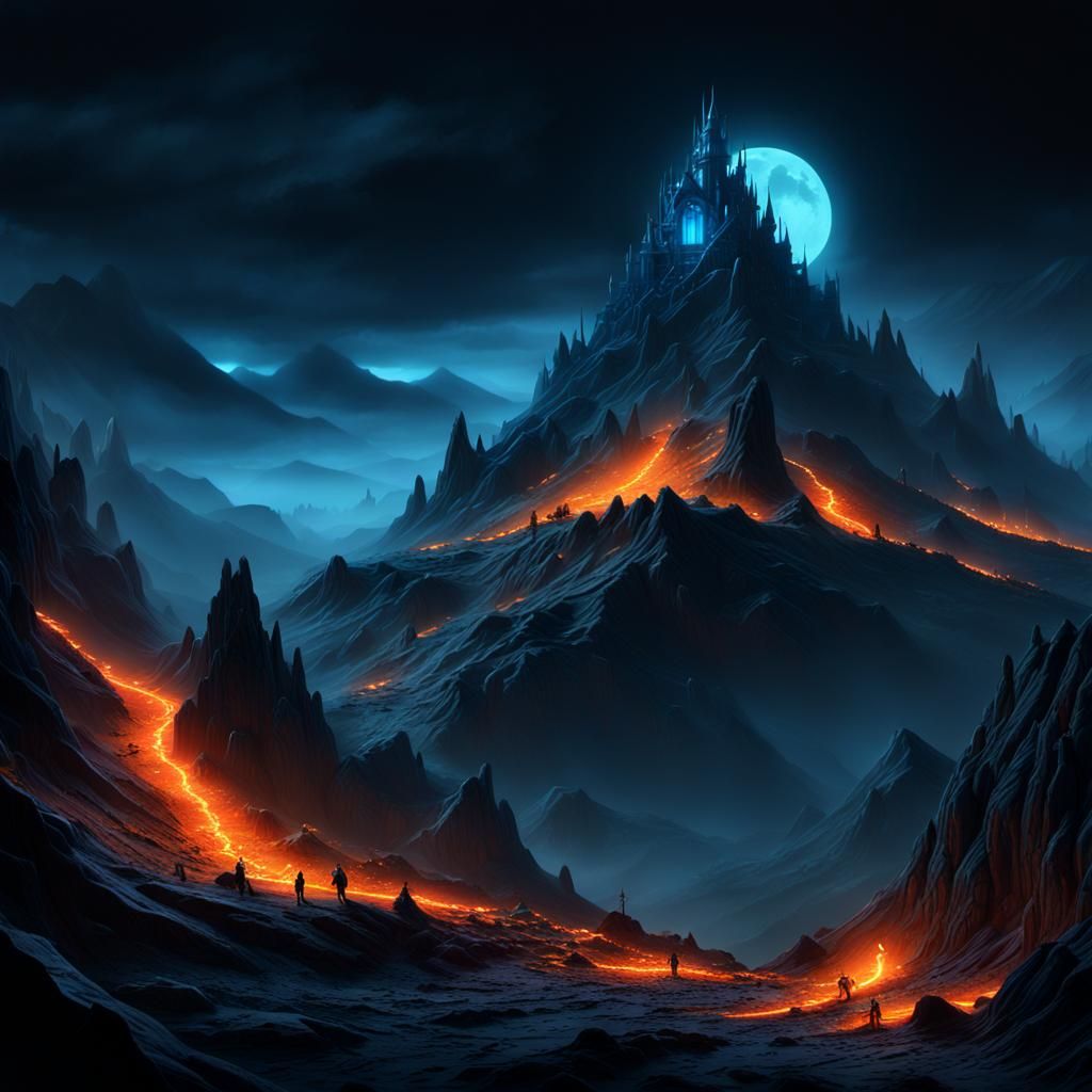 Haunted Blue Mountain in Dark Fantasy Concept Art