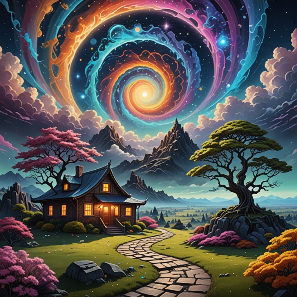 Surreal Cosmic Dreamscapes in Vibrant Iridescent Colors