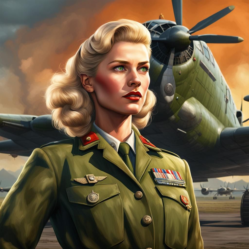 WWII WAC Officer at Airfield in 8K Concept Art